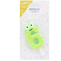 Bougie chiffre 6 cire personnage rayures vert et jaune H8,5cm < Gifi New