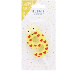 Bougie chiffre 9 cire personnage coeurs jaune et rouge H8,5cm