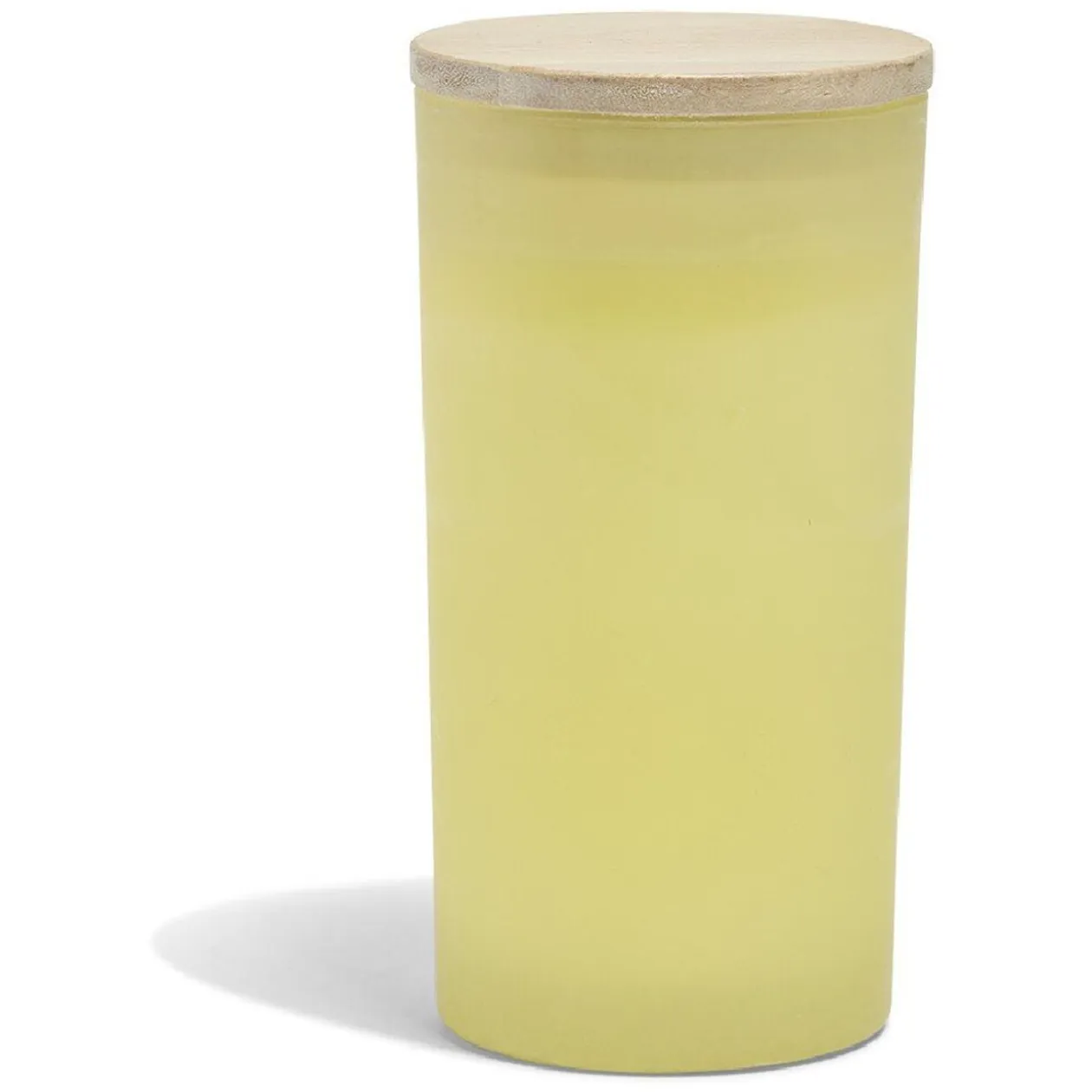 Bougie citronnelle couvercle bois verre jaune Ø8xH15cm