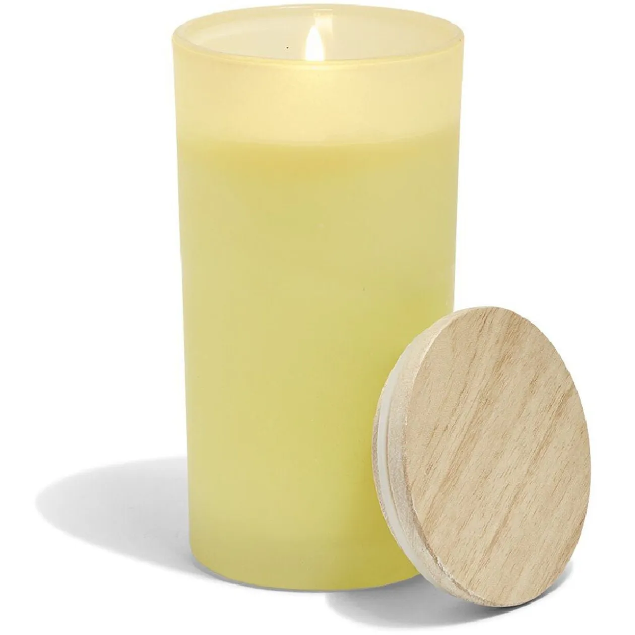 Bougie citronnelle couvercle bois verre jaune Ø8xH15cm