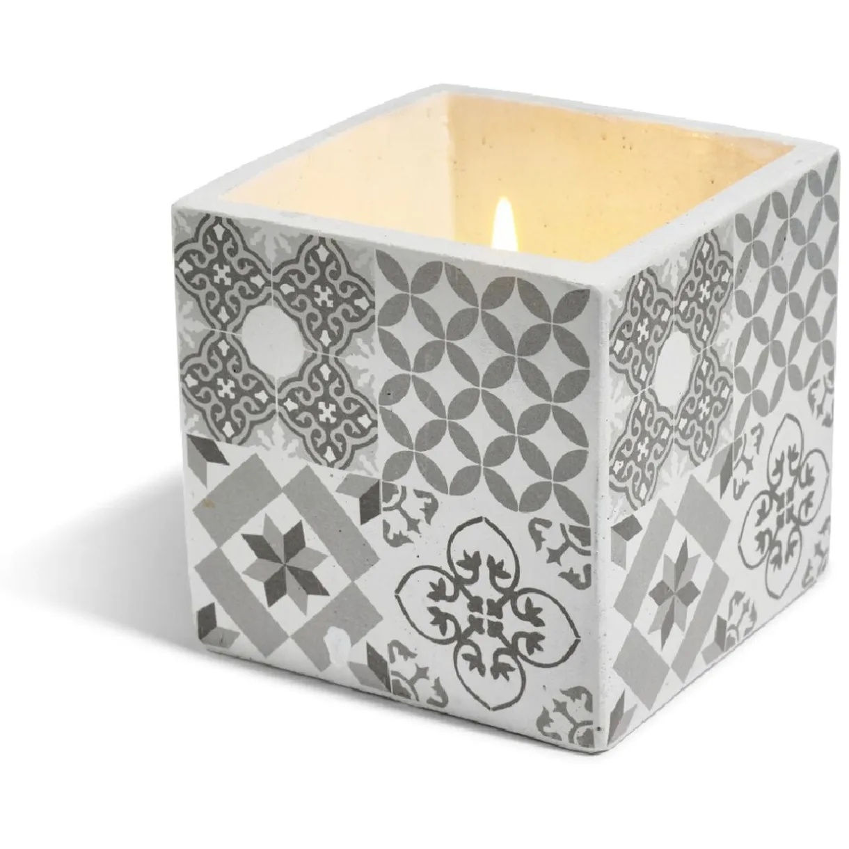 Bougie citronnelle pot ciment carré motifs carreaux gris 11x11x11cm < Gifi Outlet