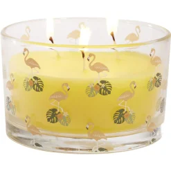 Bougie citronnelle pot en verre motif tropical 30H - Ø13xH8cm