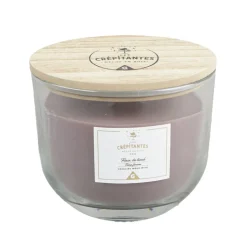 Bougie crépitante dans verre couvercle et mèche bois senteur fleur de tiaré 50H < Gifi Hot