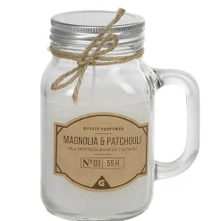 Bougie dans mug en verre avec couvercle senteur magnolia patchouli