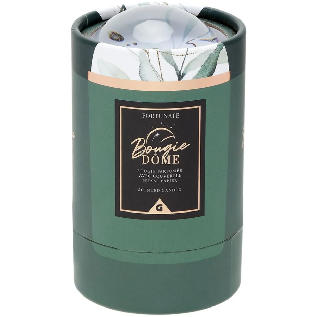 Bougie dans pot avec couvercle dôme en cristal assorti
