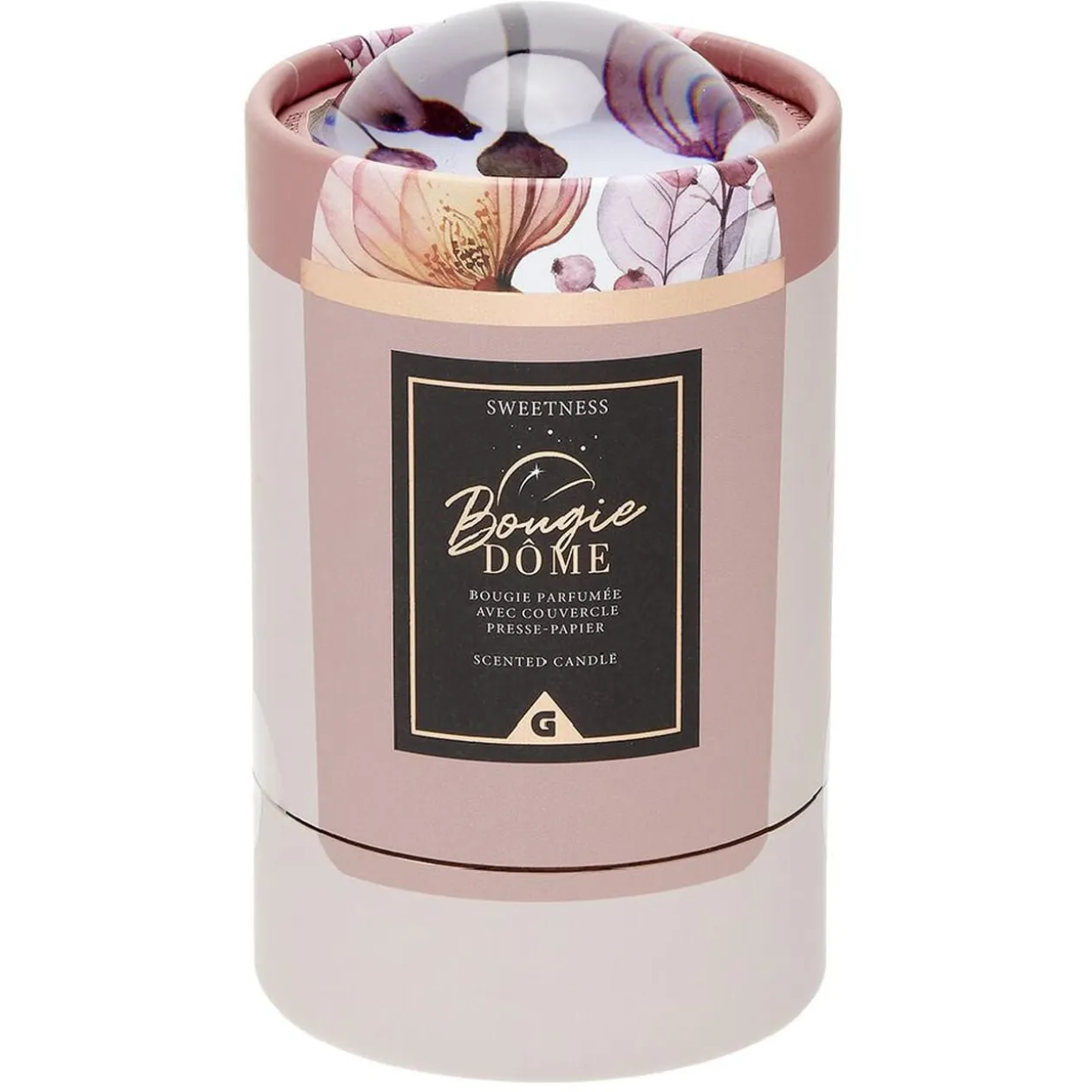 Bougie dans pot avec couvercle dôme en cristal assorti
