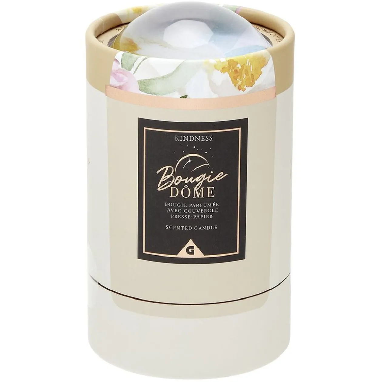 Bougie dans pot avec couvercle dôme en cristal assorti