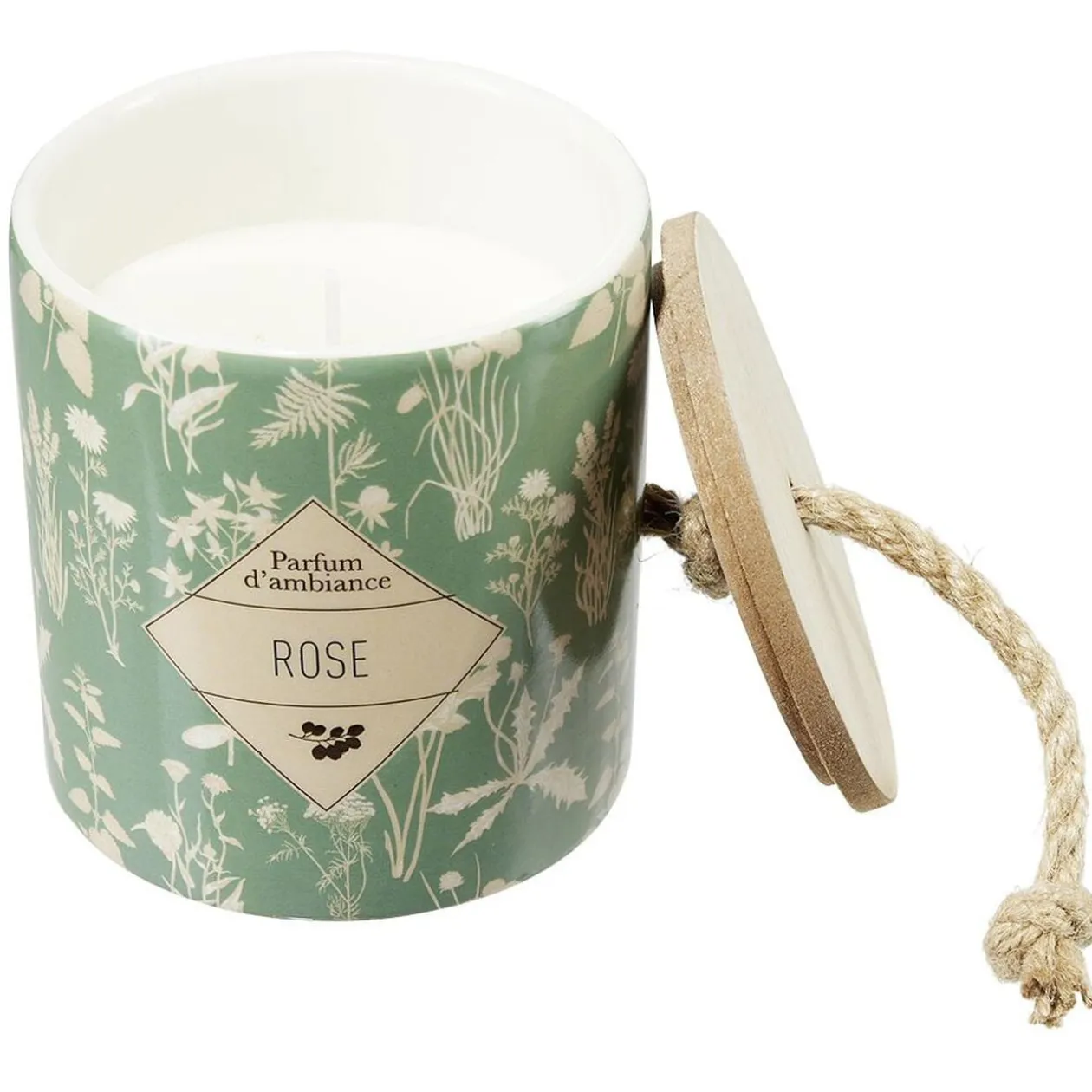 Bougie dans pot céramique design végétal
