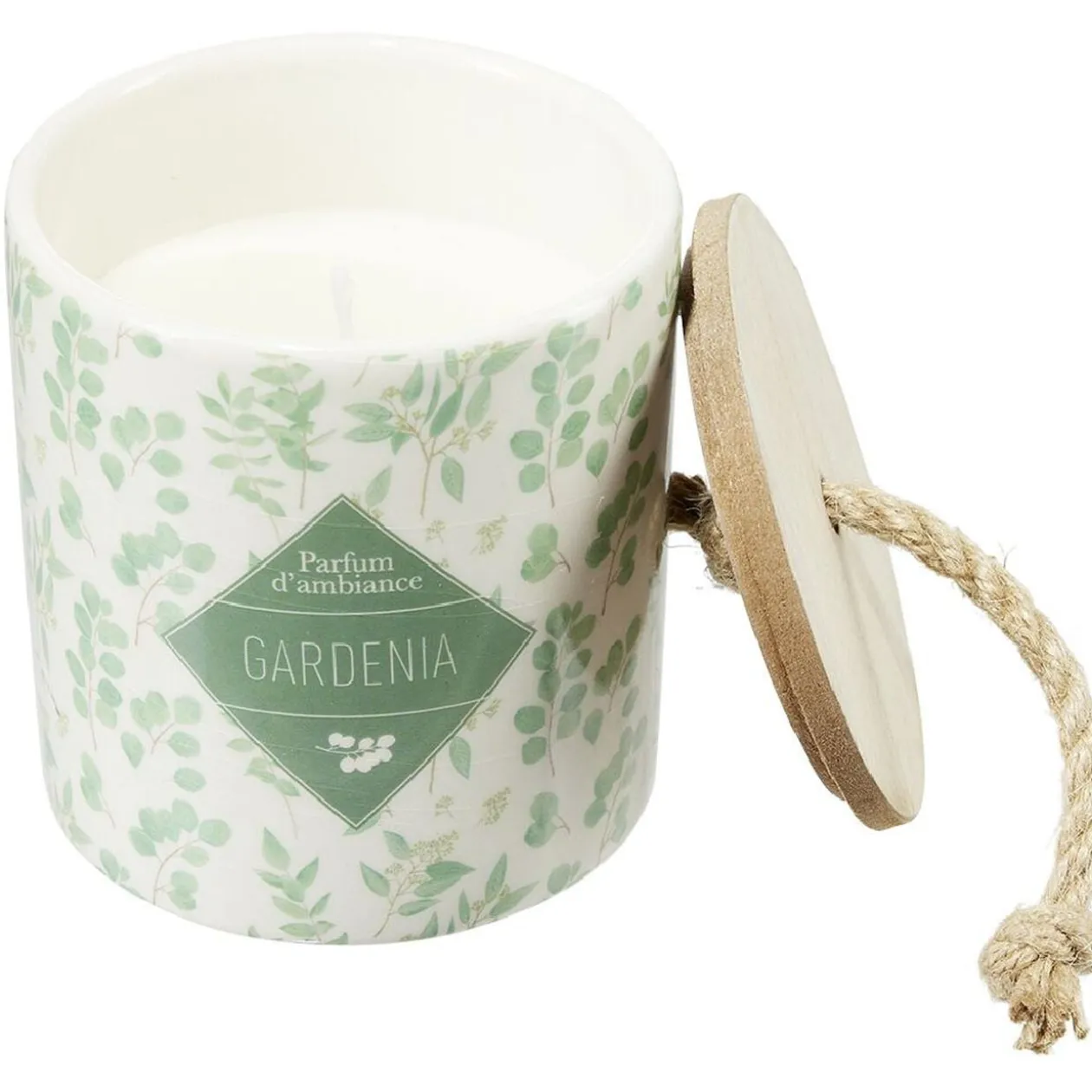 Bougie dans pot céramique design végétal
