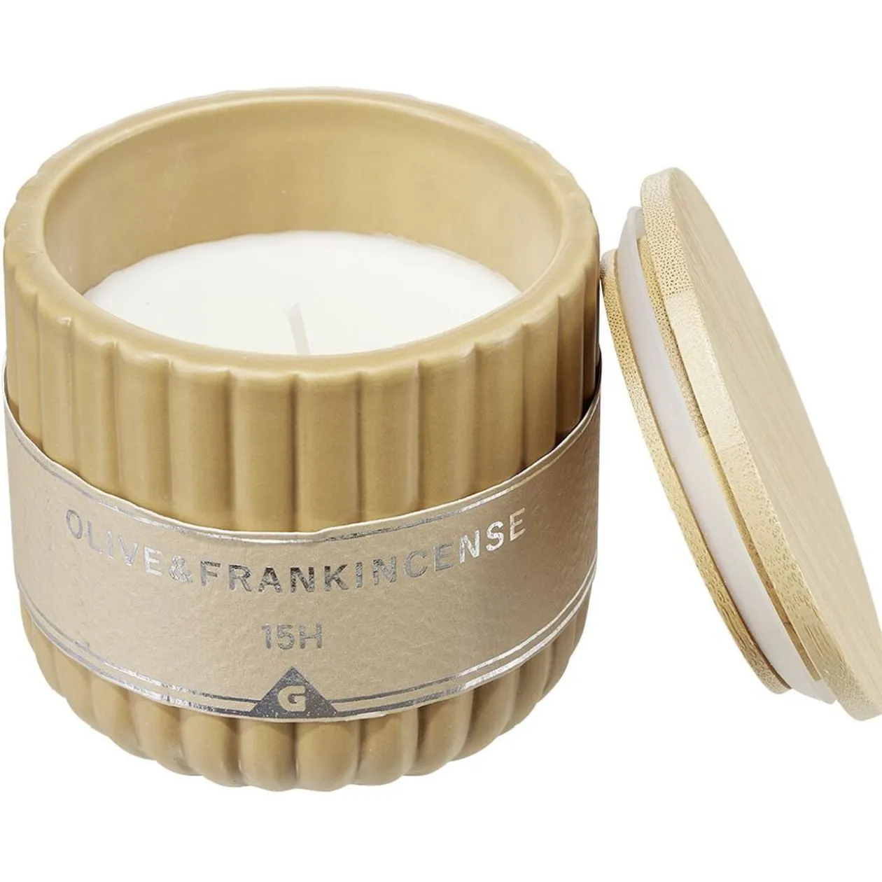 Bougie dans pot céramique et bambou Ø9xH8cm