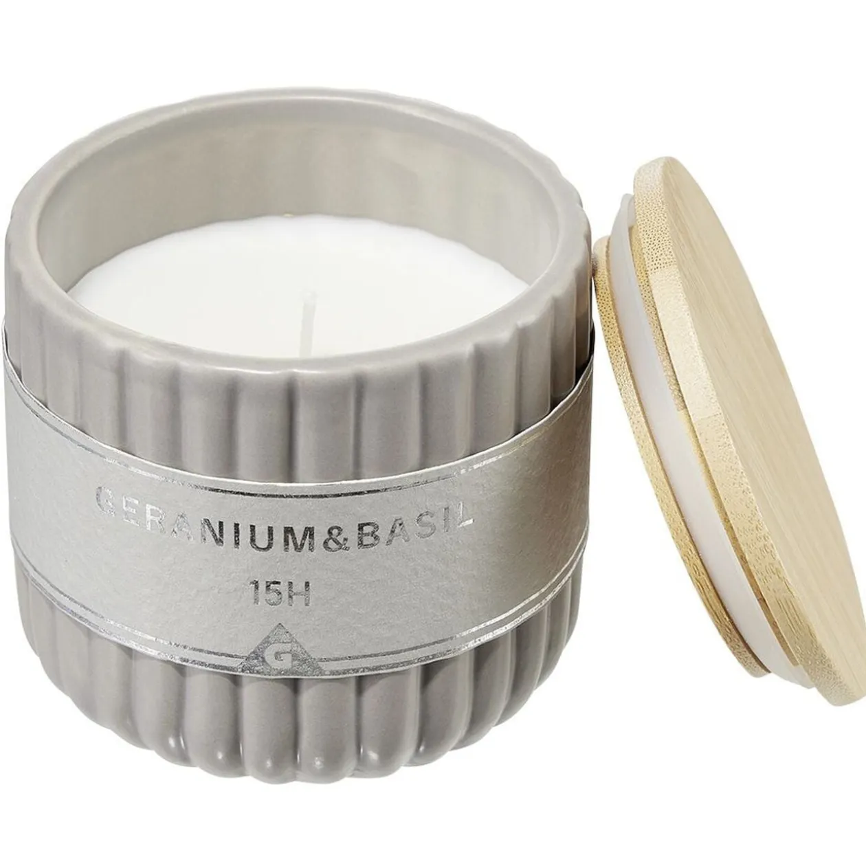 Bougie dans pot céramique et bambou Ø9xH8cm