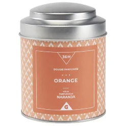 Bougie dans pot en métal senteur orange 36H < Gifi Outlet