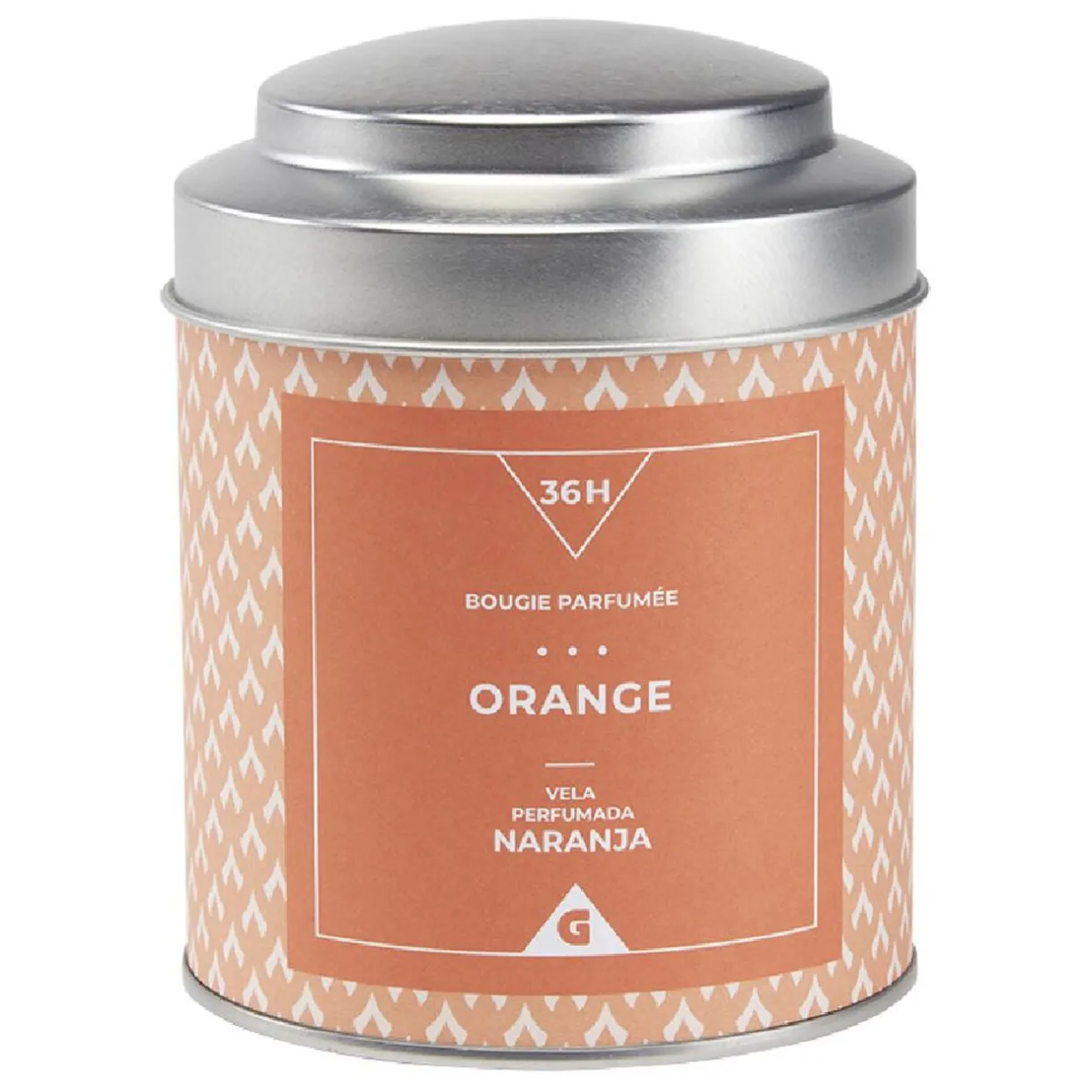 Bougie dans pot en métal senteur orange 36H < Gifi Outlet