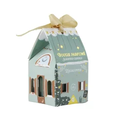 Bougie dans verre boîte cadeau maisonnette H4,5cm (6 modèles)