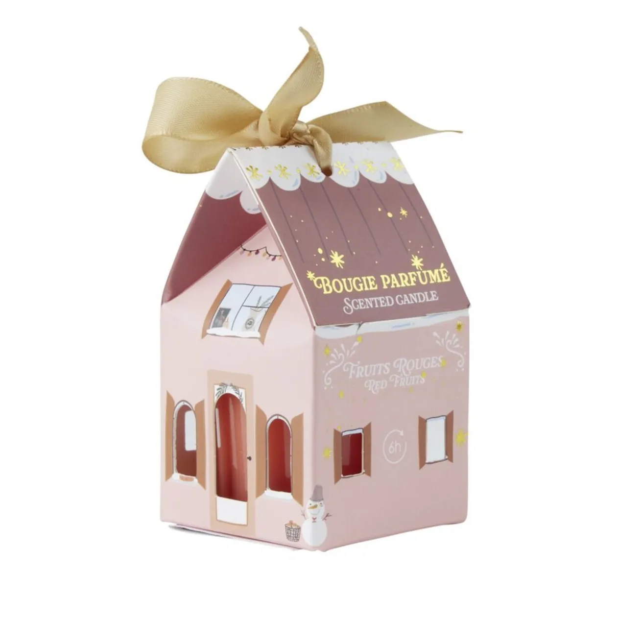 Bougie dans verre boîte cadeau maisonnette H4,5cm (6 modèles)