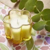 Bougie dans verre coloré forme fleur Ø5xH7cm (3 modèles)