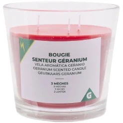 Bougie dans verre 3 mèches senteur Géranium