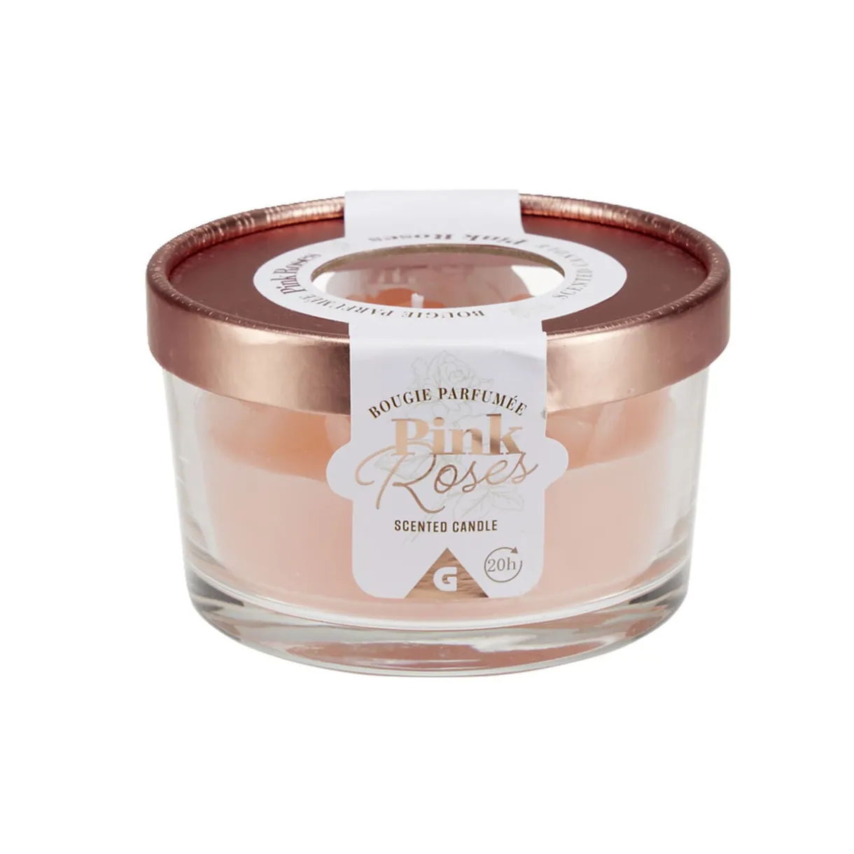 Bougie dans verre relief rose Ø10,5xH6cm (3 modèles) < Gifi