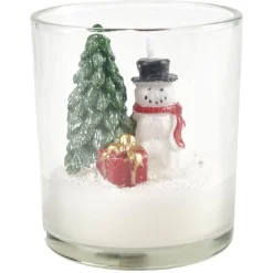 Bougie de Noël avec sujets sur manteau de neige Ø7 cm