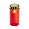 Bougie funéraire solaire plastique rouge et couvercle métal doré Ø7xH12cm