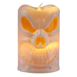 Bougie LED Halloween yeux rouges lumineuse plastique blanc Ø6xH9,5cm < Gifi Outlet
