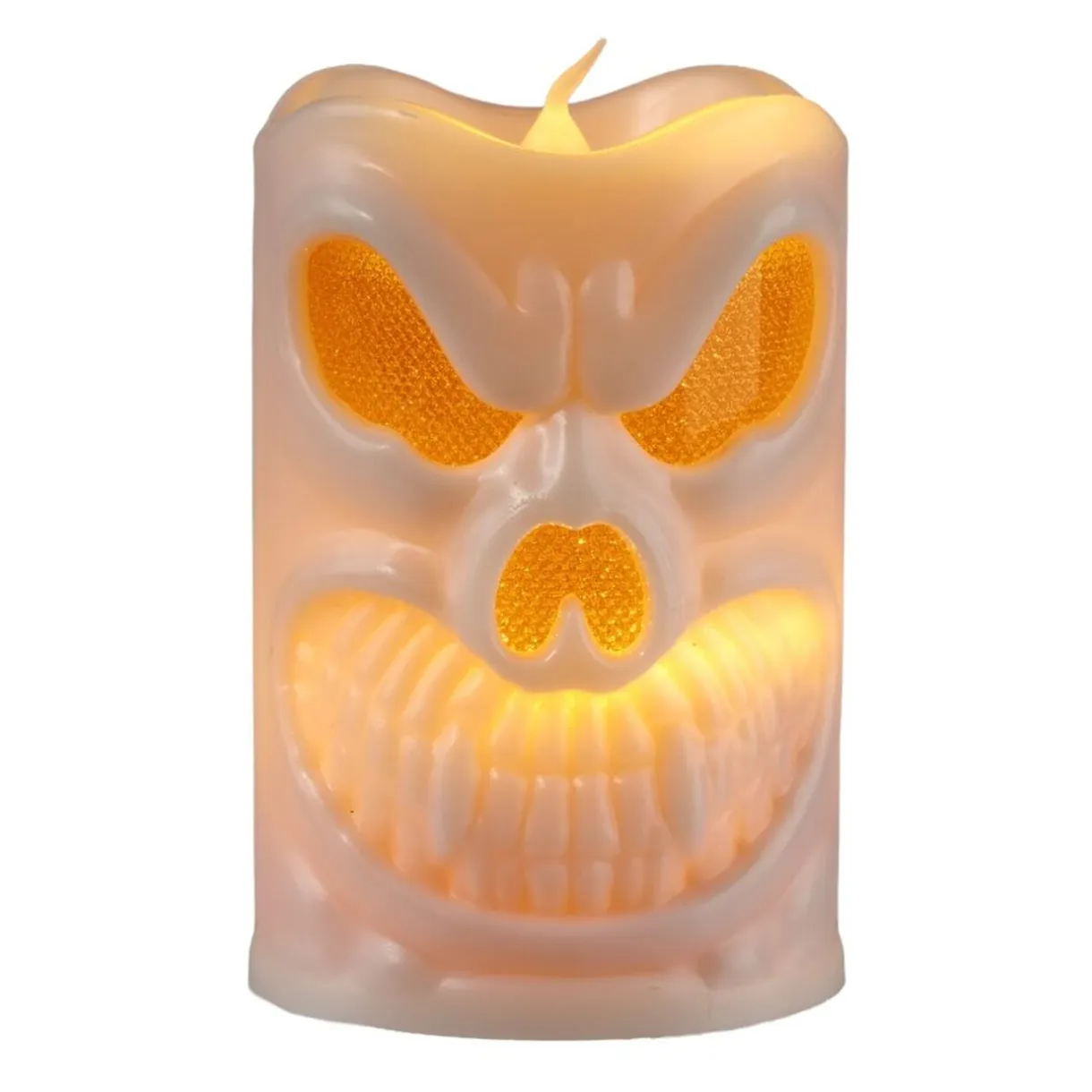 Bougie LED Halloween yeux rouges lumineuse plastique blanc Ø6xH9,5cm < Gifi Outlet