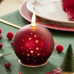 Bougie lumineuse forme boule de Noël en verre rouge Ø10xH13cm < Gifi