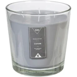 Bougie 4 mèches senteur coton gris dans verre transparent
