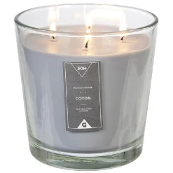Bougie 4 mèches senteur coton gris dans verre transparent