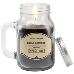 Bougie noire dans mug en verre avec couvercle - Senteur myrrhe ambre < Gifi