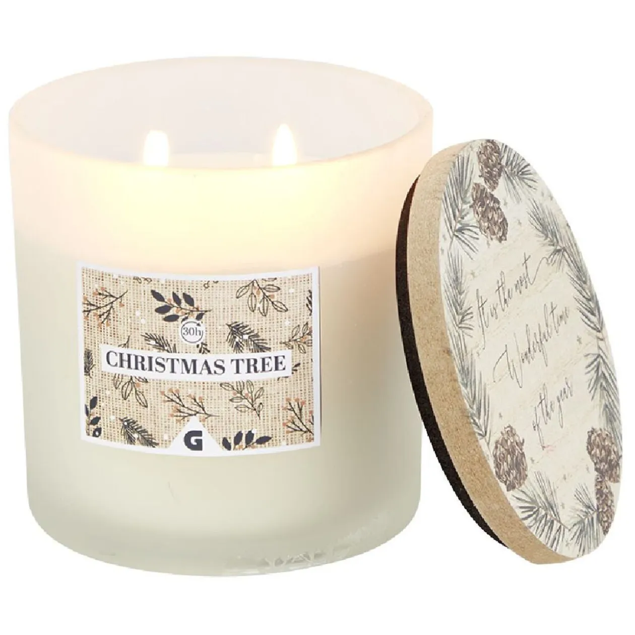 Bougie Noël blanche senteur Christmas tree 30H - Ø10xH10cm