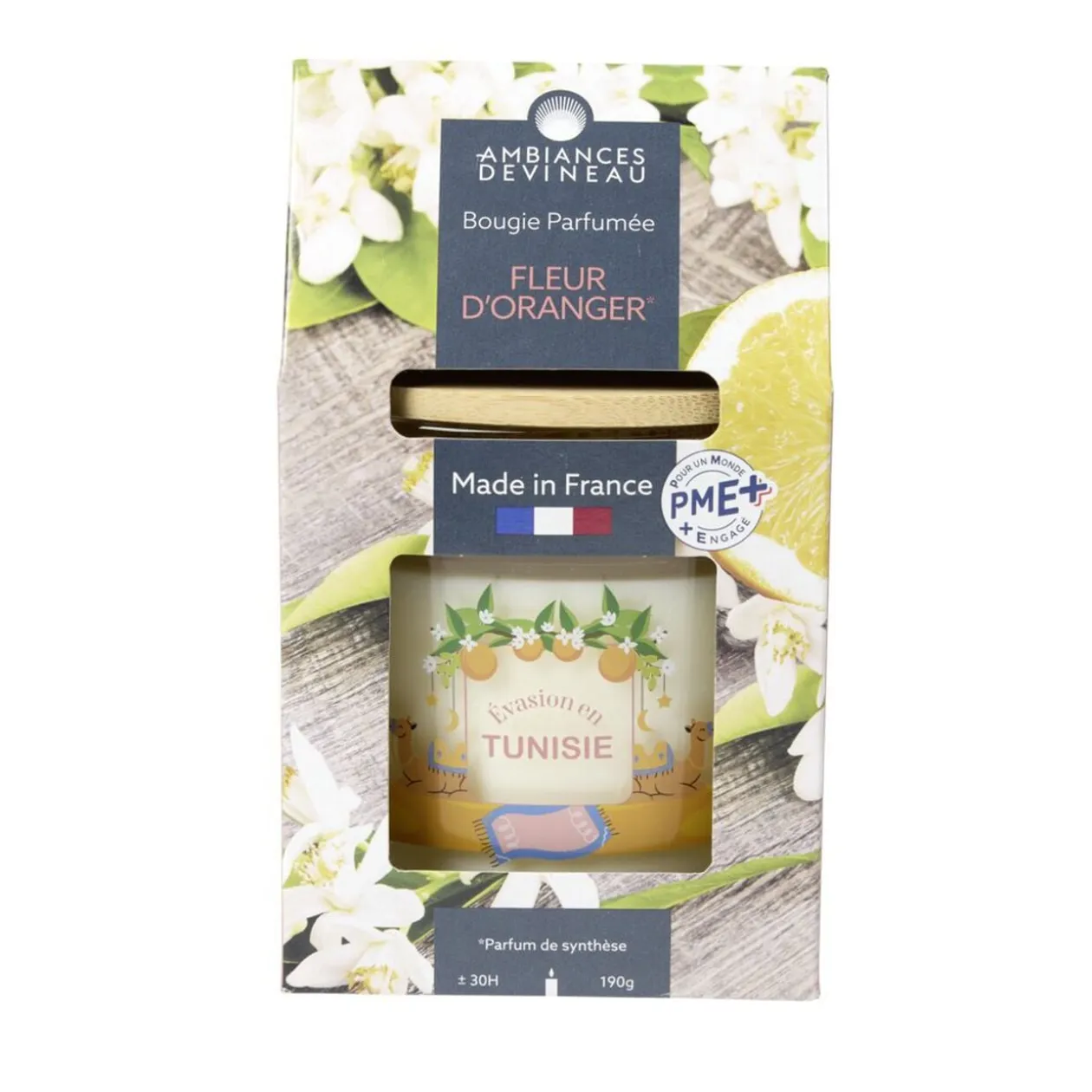 Bougie parfumée Ambiances Devineau 2 mèches Tunisie senteur fleur d'oranger 30H