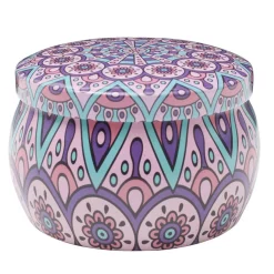 Bougie parfumée dans pot métal motif indien coloré 10H (3 modèles)