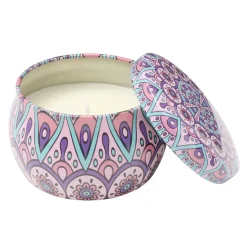 Bougie parfumée dans pot métal motif indien coloré 10H (3 modèles)