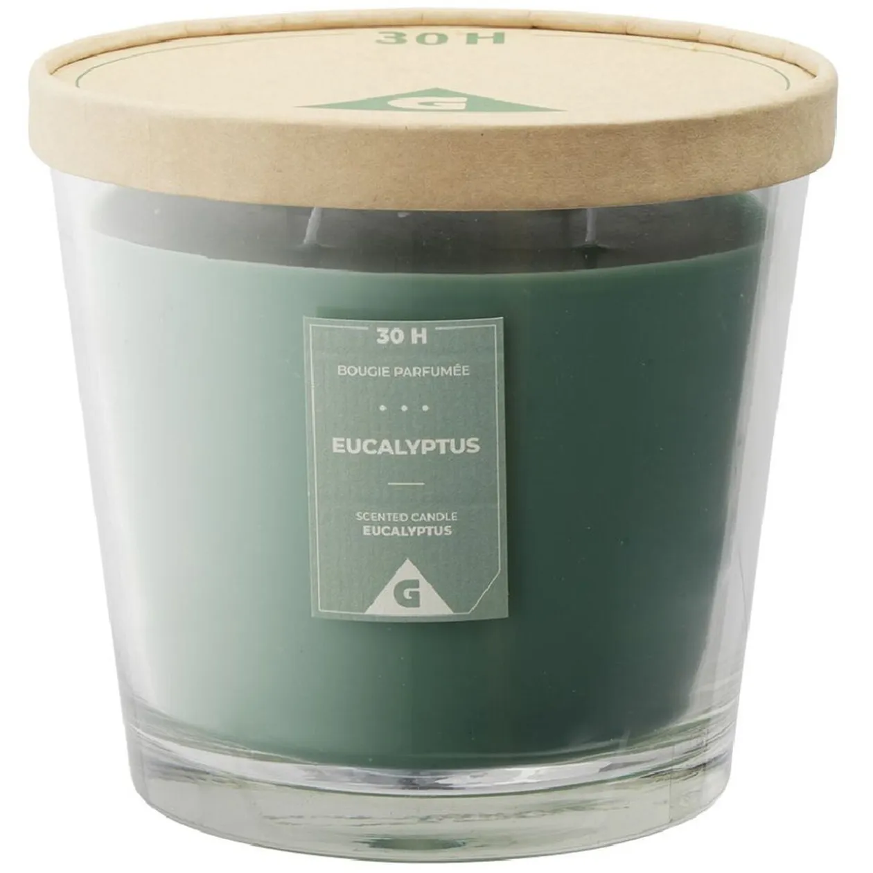 Bougie parfumée dans verre senteur eucalyptus Ø13,5xH12,5cm 30H