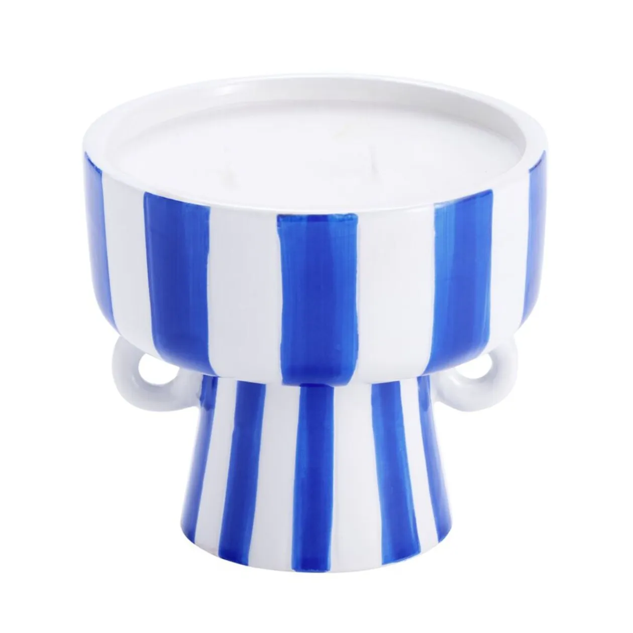 Bougie parfumée pot céramique à rayures Ø10xH9,5cm (2 modèles)