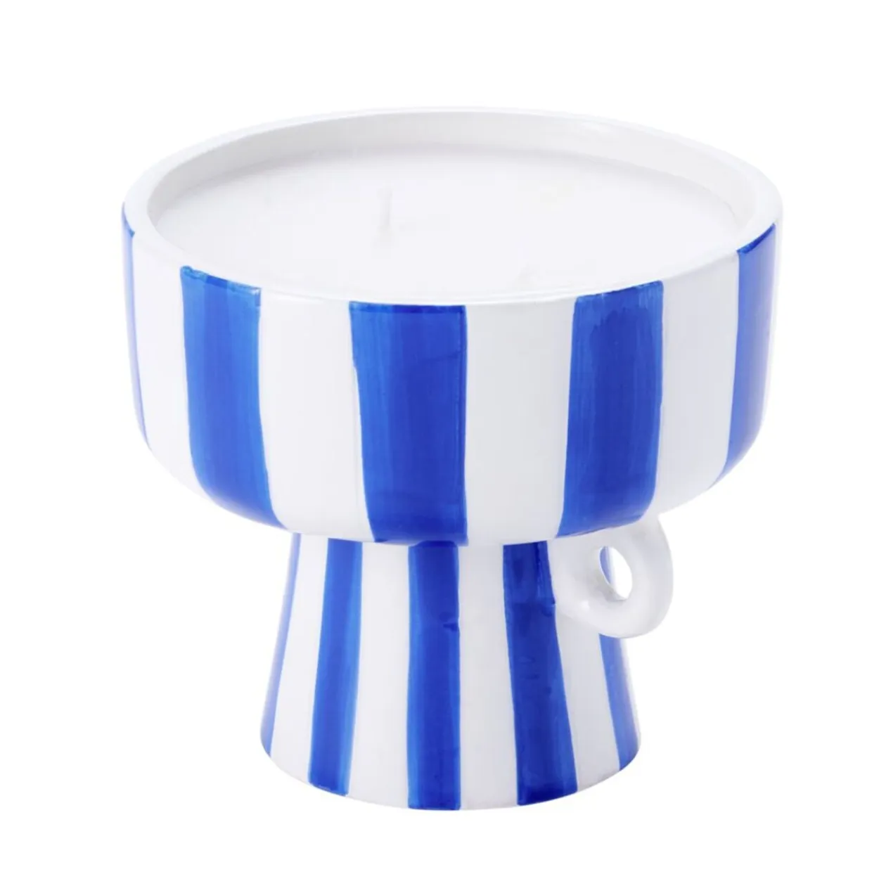 Bougie parfumée pot céramique à rayures Ø10xH9,5cm (2 modèles)