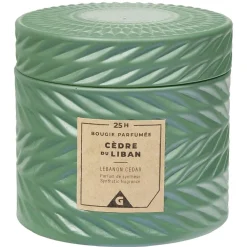 Bougie parfumée vert design relief senteur cèdre du Liban 25H < Gifi Sale