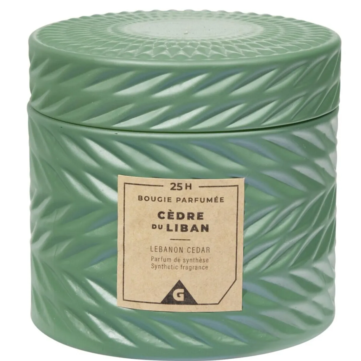Bougie parfumée vert design relief senteur cèdre du Liban 25H < Gifi Sale