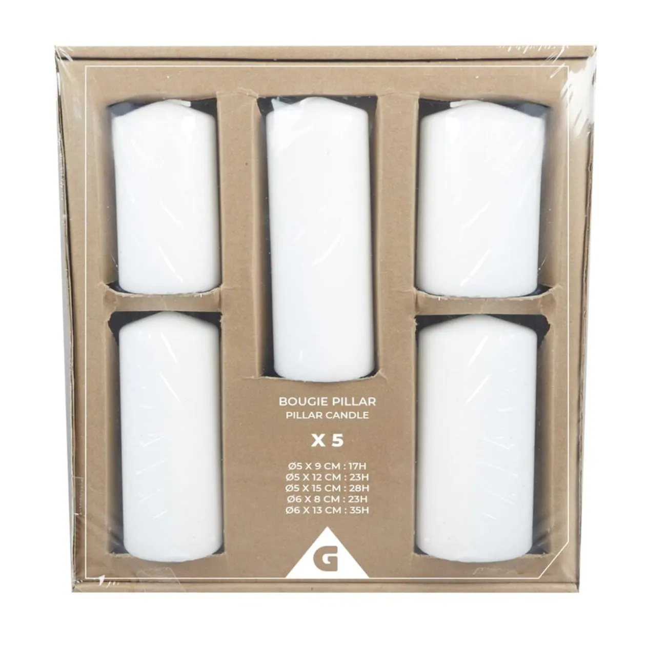 Bougie pilier x5 cire blanche 5 formats