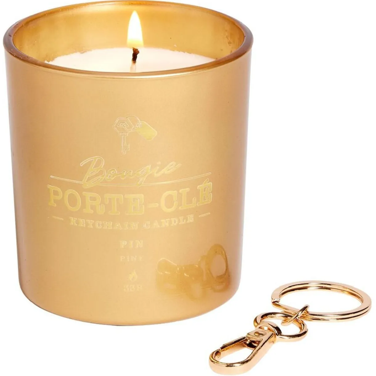 Bougie porte-clé doré senteur pin 33H < Gifi Hot