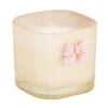 Bougie pot en verre strié avec noeud décoratif 7x7xH6,5cm (2 modèles blanc ou rose)