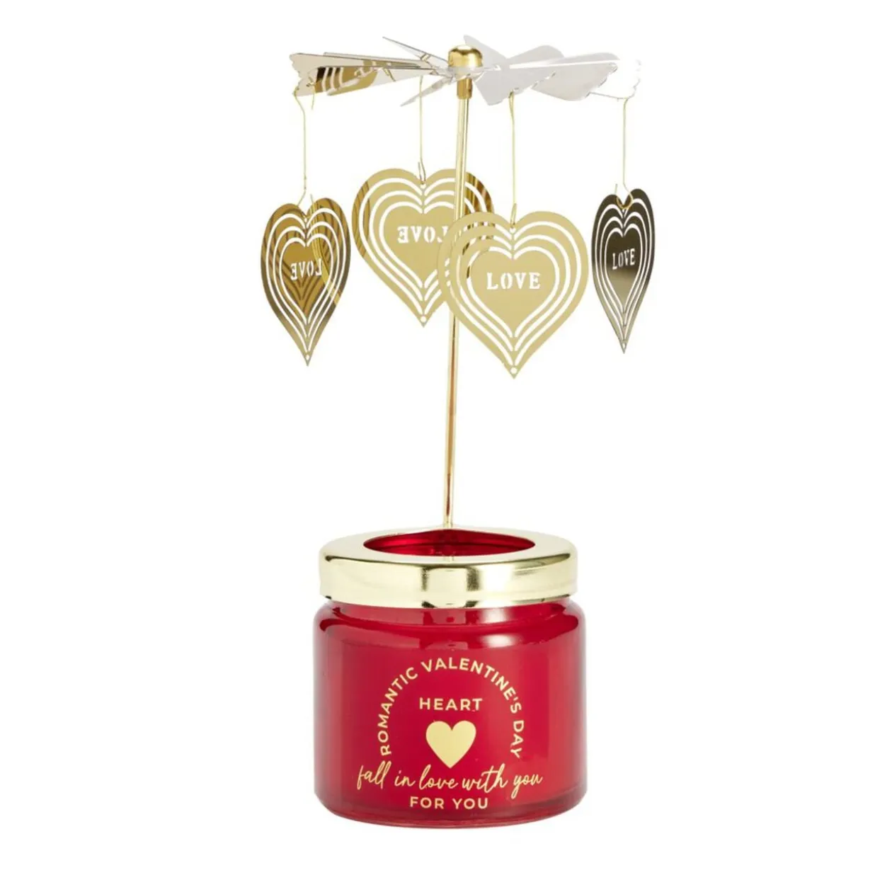 Bougie Saint Valentin dans verre rouge couvercle doré Ø6xH6cm