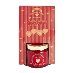 Bougie Saint Valentin dans verre rouge couvercle doré Ø6xH6cm