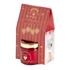 Bougie Saint Valentin dans verre rouge couvercle doré Ø6xH6cm
