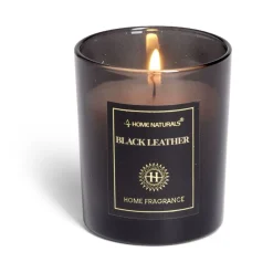 Bougie senteur cuir dans pot en verre Ø6,4xH7,9cm noir < Gifi Online