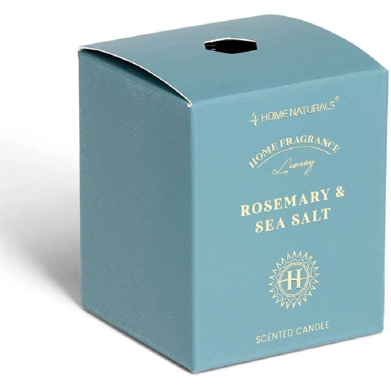 Bougie senteur romarin et sel marin dans pot en verre Ø6,4xH7,9cm bleu