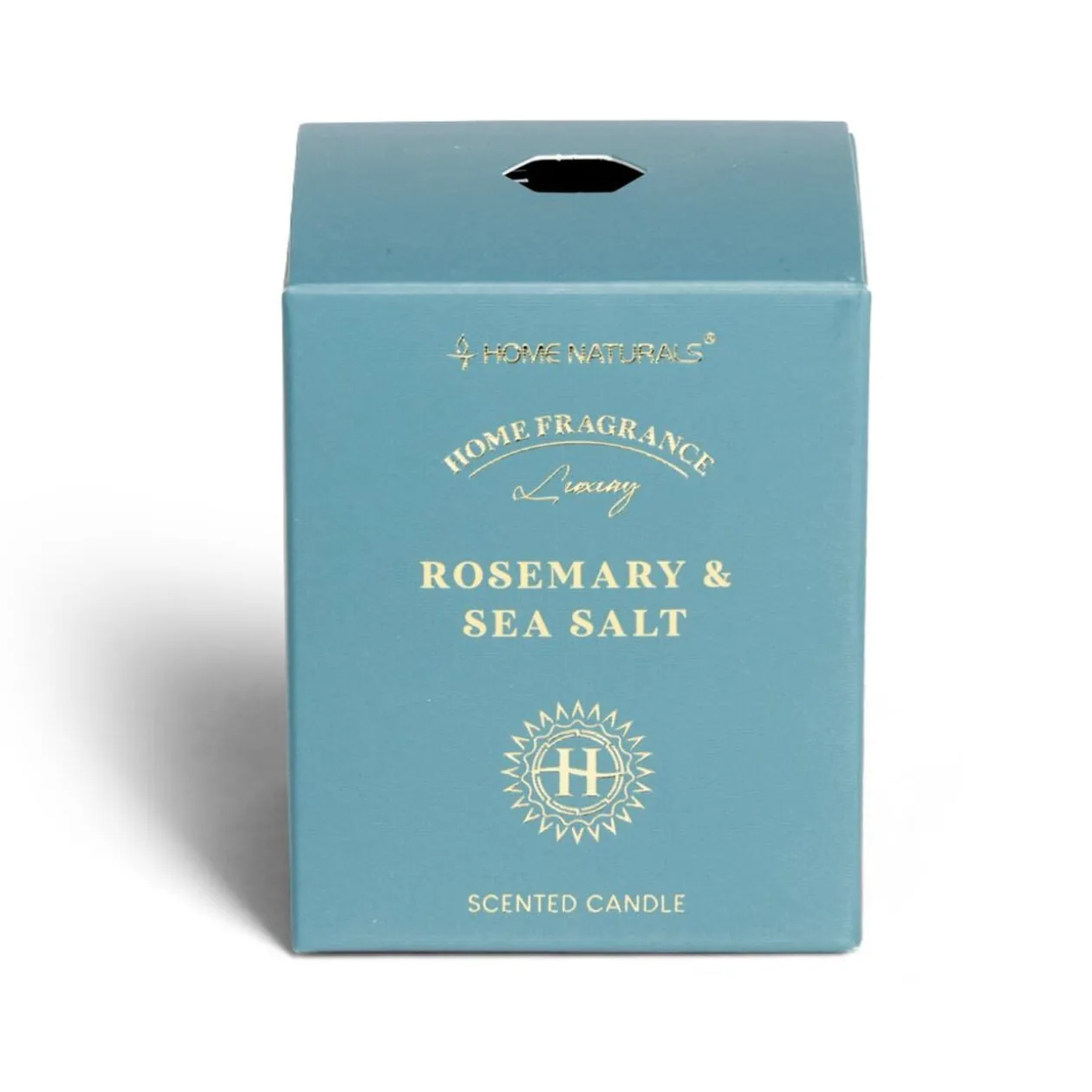 Bougie senteur romarin et sel marin dans pot en verre Ø6,4xH7,9cm bleu