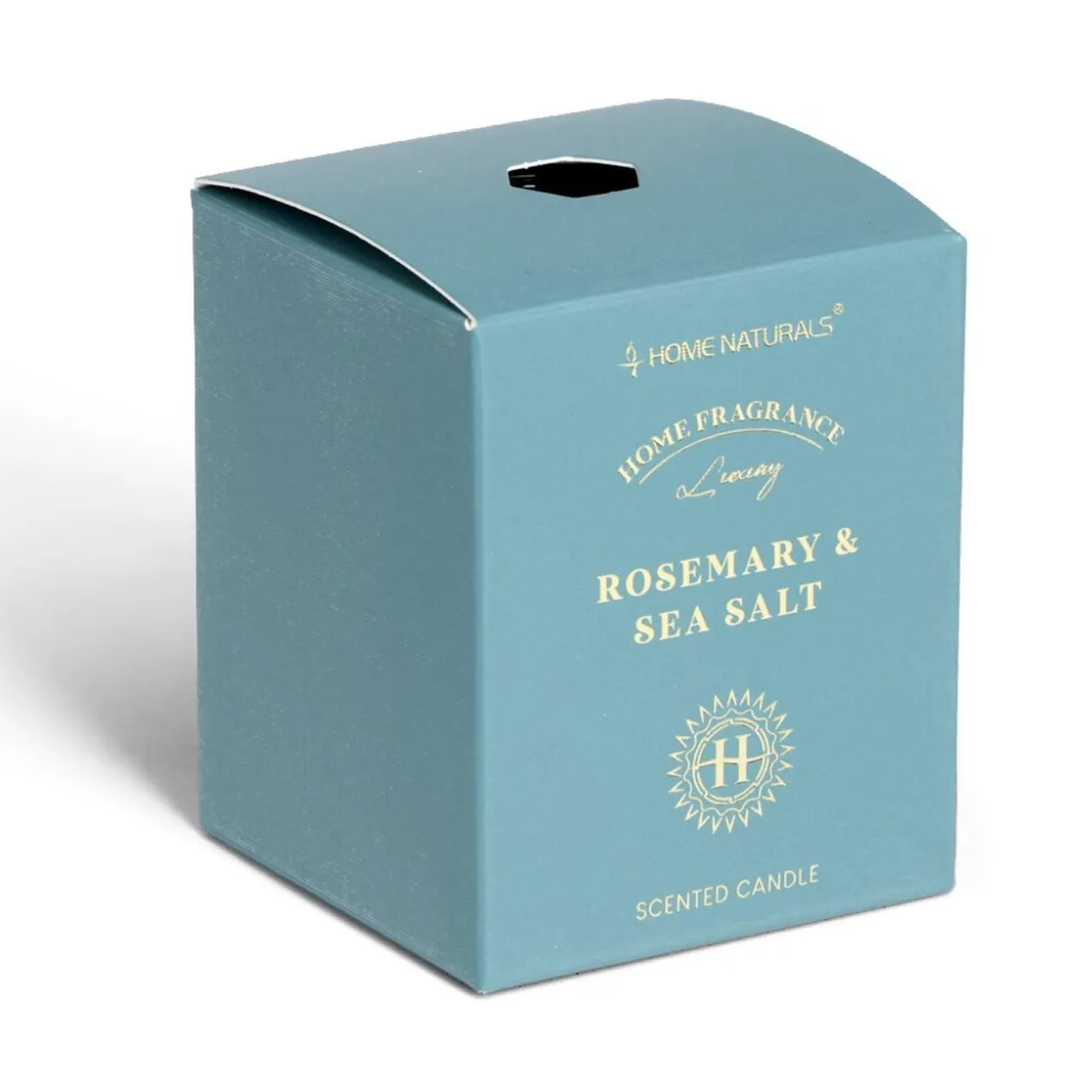Bougie senteur romarin et sel marin dans pot en verre Ø6,4xH7,9cm bleu