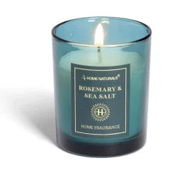 Bougie senteur romarin et sel marin dans pot en verre Ø6,4xH7,9cm bleu